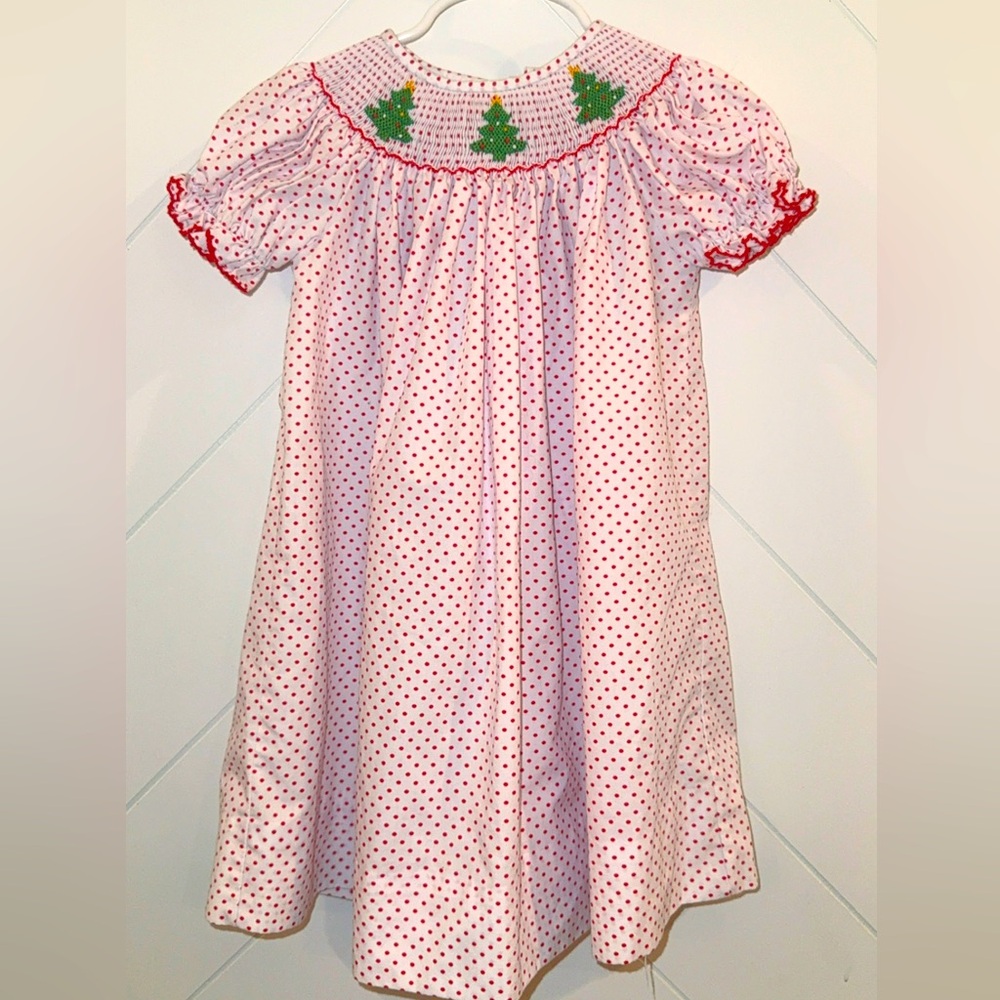 Petit Bebe Smocked & embroidered Christmas Bishop Dress 24m baby doll precious